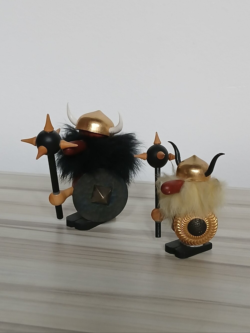 Lot of 2 Vintage Danish Teak Wood Viking Figurines MCM Denmark